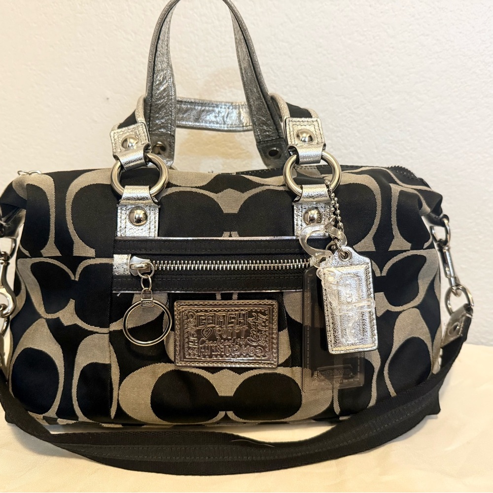 Coach Black and Silver Poppy Satchel